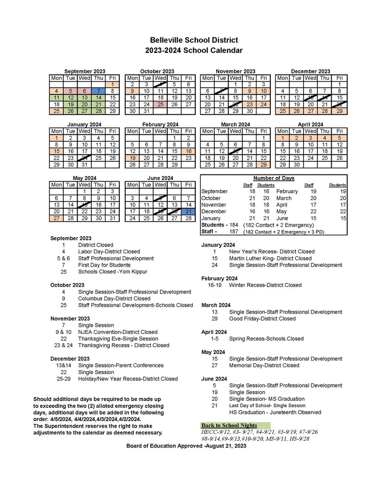 2023-2024 District Calendar (update as of 8-21-2023)